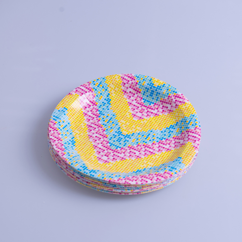 Тарелка одноразовая бумажная круглая диаметр 180 мм Радуга 100 шт