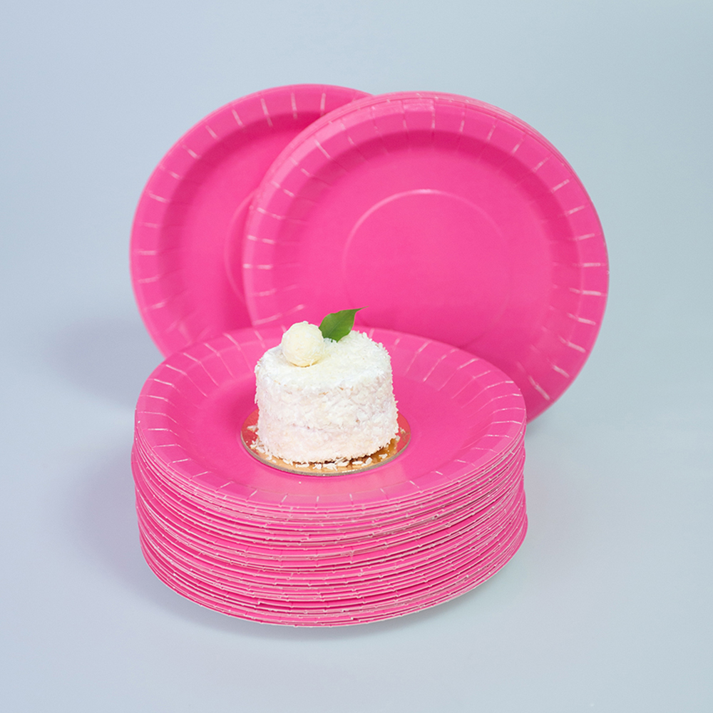 Тарелка одноразовая бумажная круглая диаметр 180 мм Розовая 100 шт